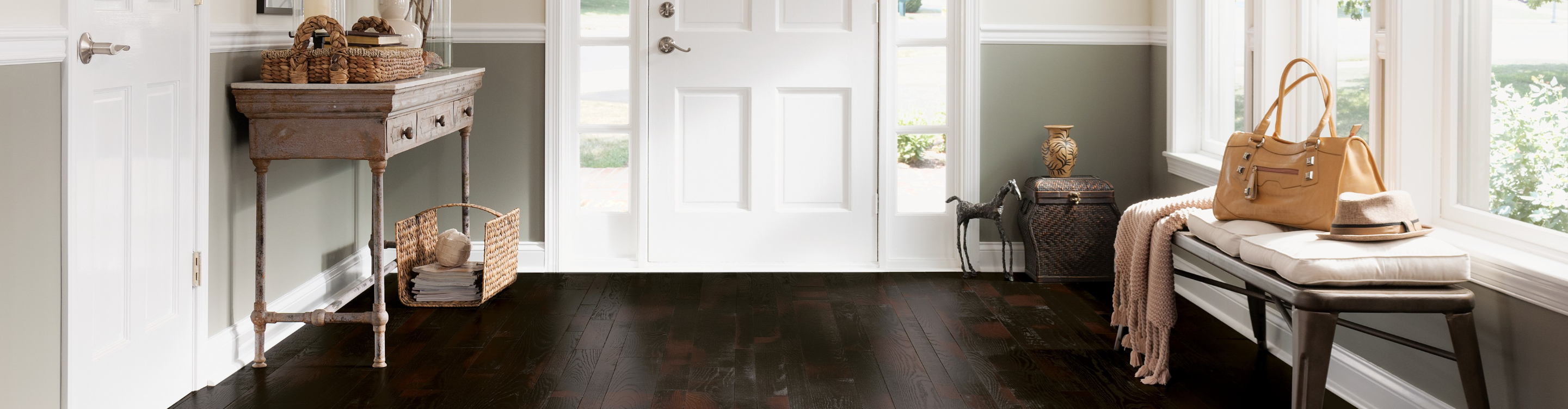Oak floors with front door entryway 